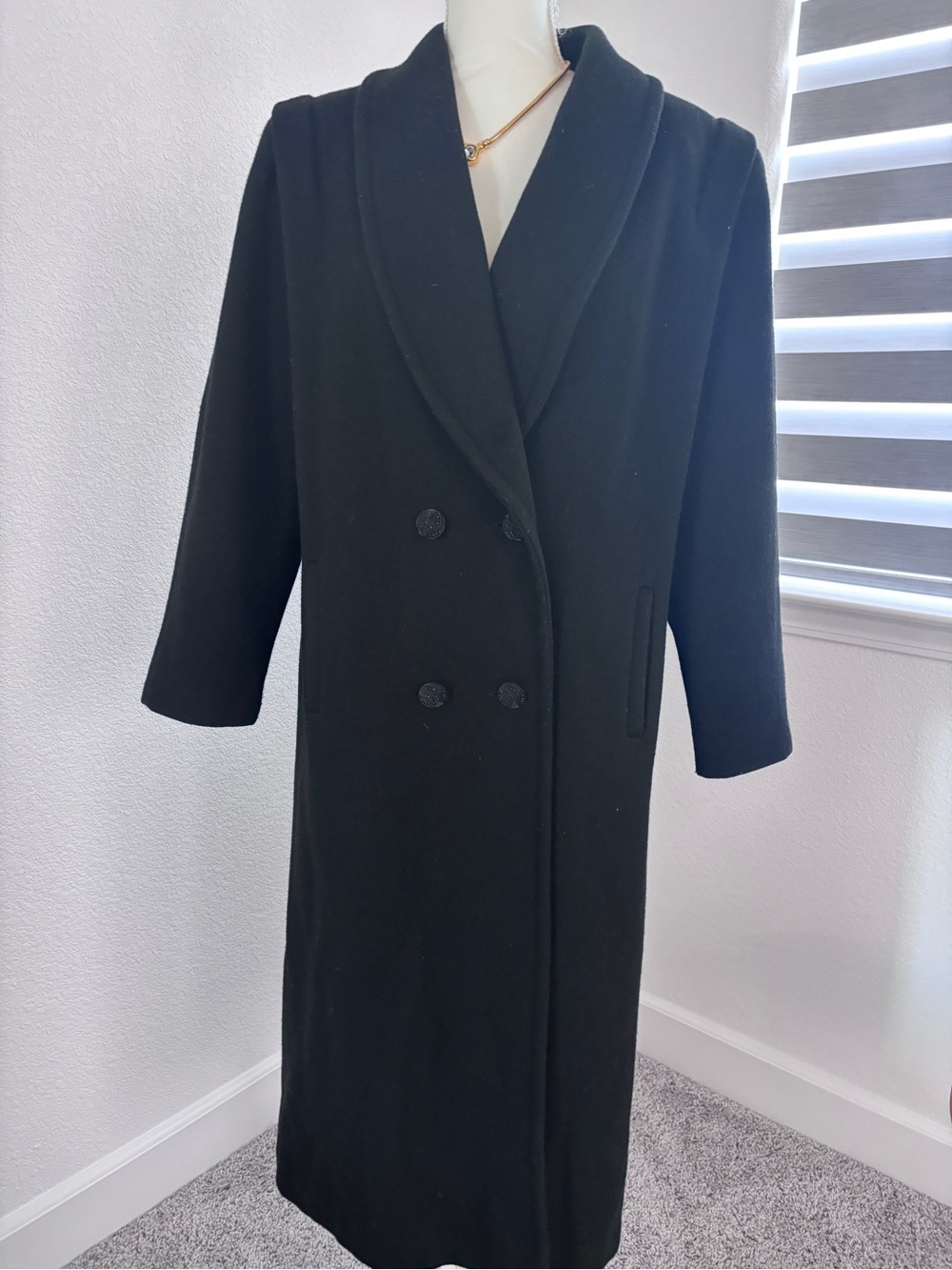 Vintage Wool Classic Black Double-Breasted Women's Coat